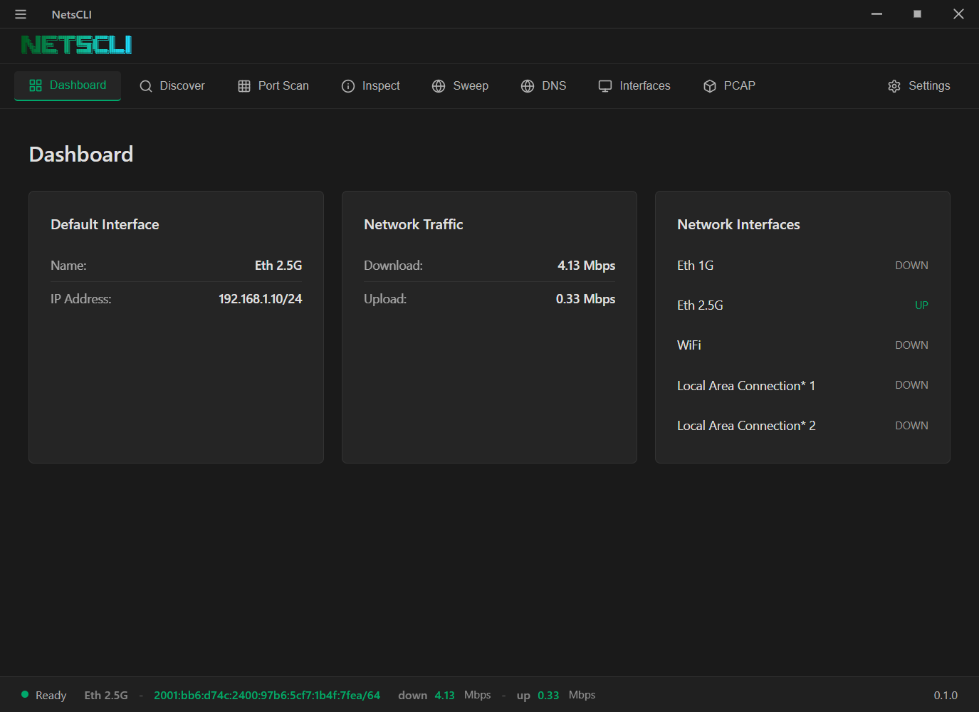 netscli desktop app dashboard